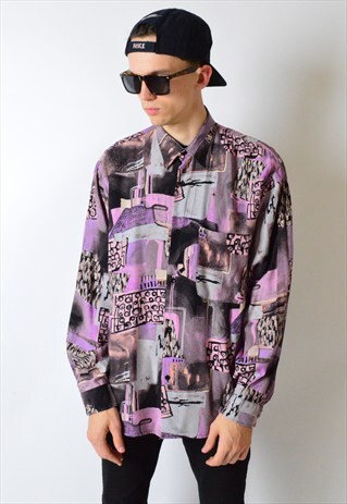VINTAGE 80S COLOURFUL ABSTRACT LONG SLEEVE SHIRT