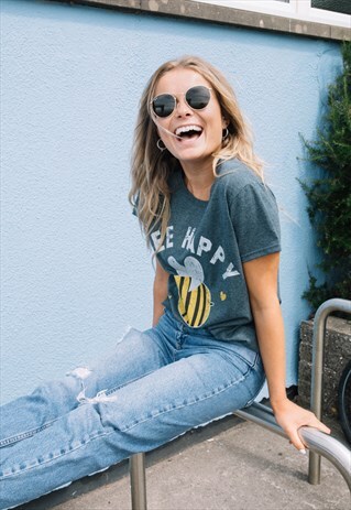 BEE HAPPY WOMEN'S SLOGAN T SHIRT