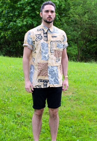 VINTAGE 80S AZTEC ART NERD SHIRT MEDIUM - FESTIVAL ABSTRACT