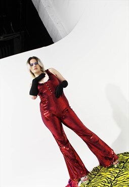 'Stone Cold Crazy' red velvet snake print jumpsuit