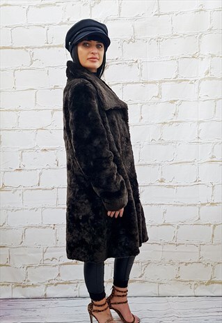 VINTAGE DARK BROWN FAUX FUR COAT