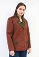 VINTAGE WOMEN'S L XL JACKET TRACHTEN WOOL CARDIGAN CHECK