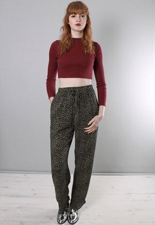 VINTAGE 80S LEOPARD PRINT PATTERNED HIGH WAISTED TROUSERS