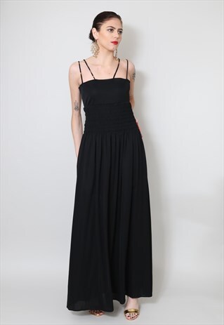 70's Fink Model Ladies Vintage Studio 54 Black Maxi Dress