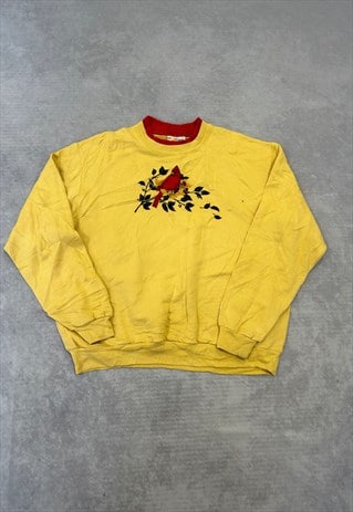 VINTAGE SWEATSHIRT EMBROIDERED BIRDS PATTERNED JUMPER