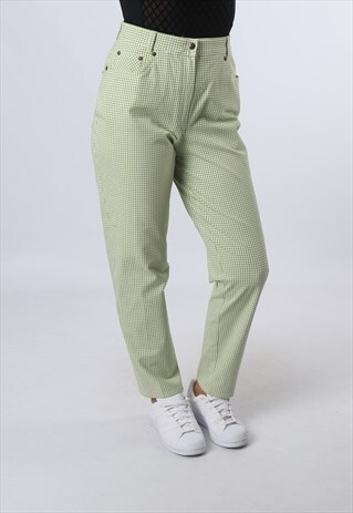 HIGH WAISTED TROUSERS CHECKED TAPERED UK 12 (AJ6F)