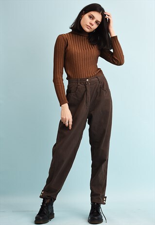 90'S RETRO DENIM-LIKE HIGH WAIST MOMS COTTON TROUSERS