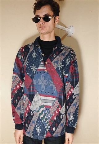 VINTAGE COLORFUL ABSTRACT PATTERNED JUMPER