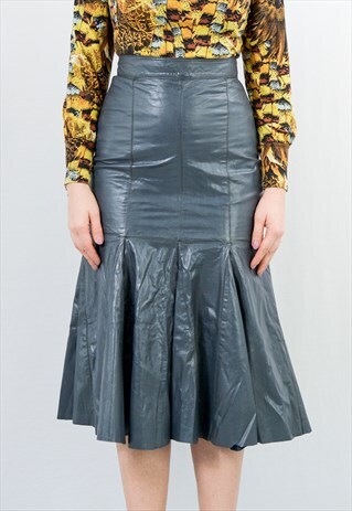 VINTAGE 80S LEATHER SKIRT IN GREY