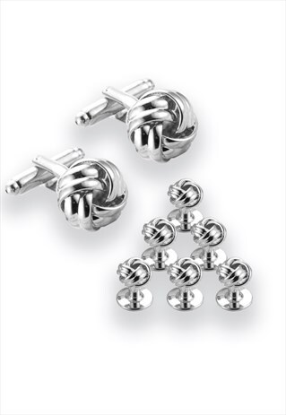 Silver Twisted Tuxedo Cufflinks & 6 Studs Set