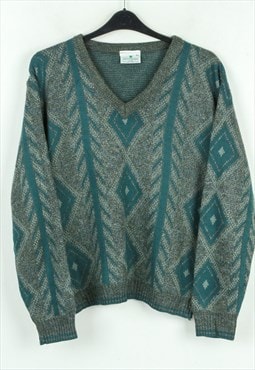GREENWOODS Vintage XL Knitted V-Neck Sweater Pullover Jumper