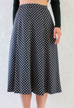 Vintage Long Skirt Polka Dot Navy XS T603