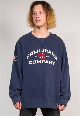 VINTAGE 90'S RALPH LAUREN POLO JEANS NAVY BLUE SWEATSHIRT