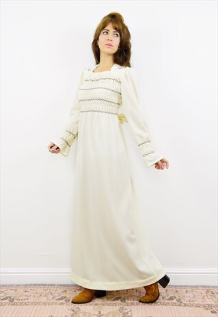 VINTAGE 70S CREAM BOHO MIDI/MAXI DRESS