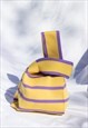 YELLOW AND LILAC STRIPE MINI KNIT SHOPPER TOTE KNOT BAG