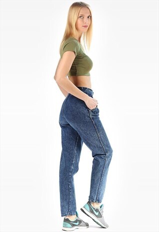ACID WASH RETRO JEANS PLEATED TAPERED