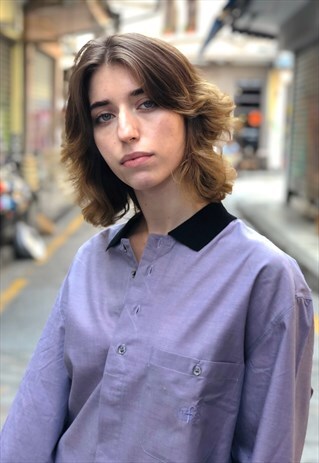 VINTAGE 80'S OVERSIZED PURPLE SHIRT WITH BLACK COLLAR