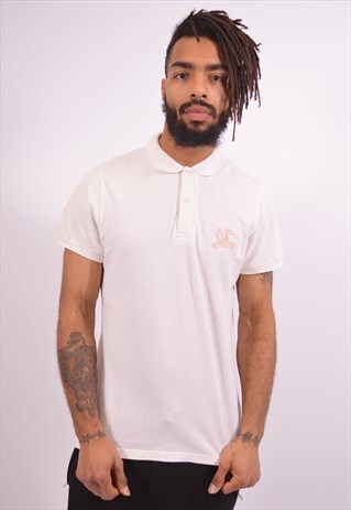 BURBERRY MENS VINTAGE POLO SHIRT LARGE WHITE 90S