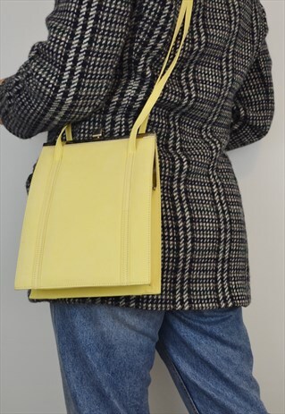 VINTAGE SUEDE ITALIAN FRAMED SHOPPER PASTEL YELLOW