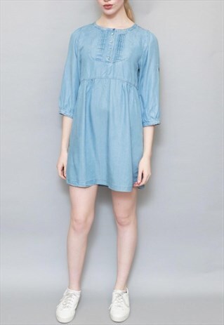 VINTAGE 1990'S LIGHT BLUE CHAMBRAY SUMMER MINI DRESS