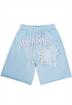 Gothic shorts premium 666 slogan spider pants in pastel blue
