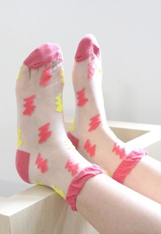 LIGHTNING BOLT SHEER SOCKS - PINK
