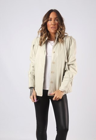 LEATHER JACKET FITTED SHORT TASSEL VINTAGE UK 12 (CW2R)