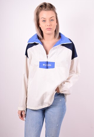 COLUMBIA WOMENS VINTAGE PULLOVER JACKET XL WHITE 90'S