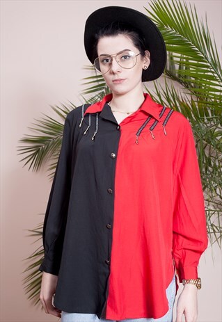 BLACK AND RED BUTTONED BLOUSE FROM THE 90S