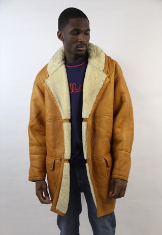 VINTAGE LEATHER SHEEPSKIN TAN WINTER COAT