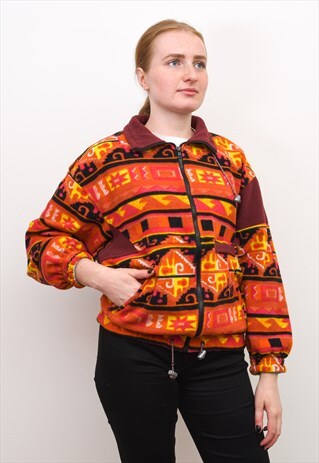 VINTAGE 90'S PRINTED FLEECE WARM AZTEC ORANGE SWEATSHIRT