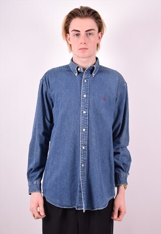 RALPH LAUREN MENS VINTAGE DENIM SHIRT MEDIUM BLUE 90S