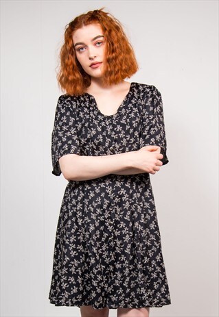 VINTAGE 90'S BLACK FLORAL PATTERN SUMMER DRESS