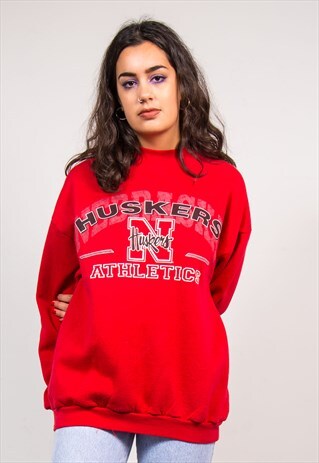 VINTAGE 90'S RED NEBRASKA HUSKERS COLLEGE SPORTS SWEATSHIRT