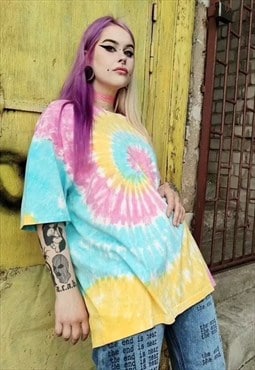 Tie-dye gradient fluorescent tee rainbow mandala t-shirt