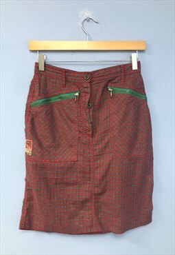 Vintage Skirt Red Tartan Plaid Check Cotton