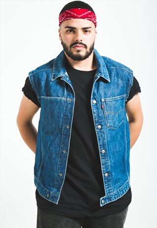 VINTAGE 80S LEVI'S DENIM GILET JACKET / S6028