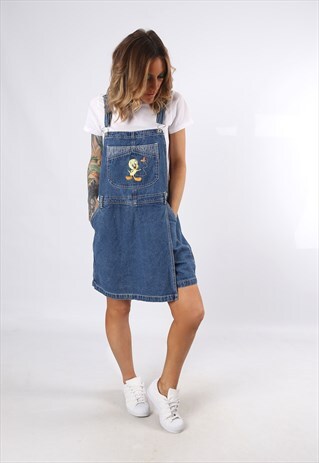 TWEETY PIE DENIM DUNGAREES SKORTS SHORTS SKIRT UK 14 (GDCP)