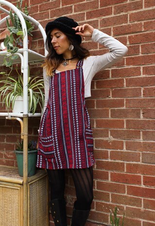 ADORNED FAIRTRADE RED DUNGAREE / OVERALL DRESS