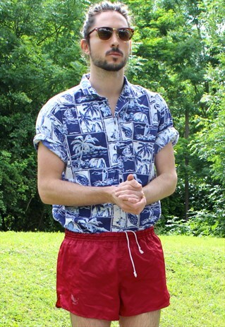 VINTAGE 80S ERIMA SPRINTER GYM SHORTS - MEDIUM/D6 - BURGUNDY