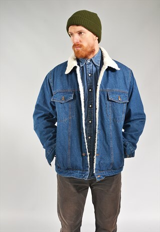 VINTAGE DARK BLUE LINED DENIM SHERPA JACKET