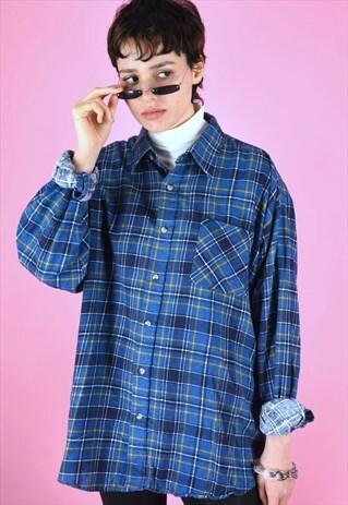 VINTAGE 90S FLANNEL SHIRT IN BLUE YELLOW CHECKED