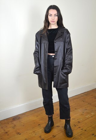 90'S VINTAGE DARK BROWN LEATHER JACKET