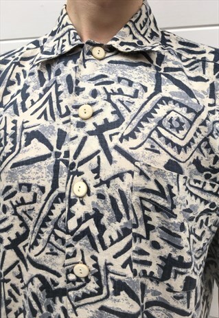 MENS VINTAGE 80S SHIRT FESTIVAL PATTERNED AZTEC ABSTRACT TOP