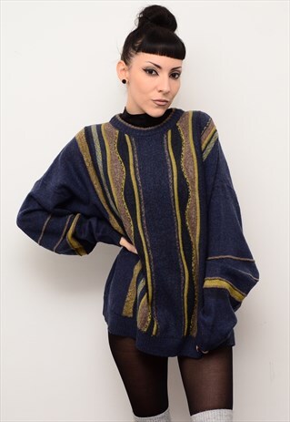 VINTAGE 90'S GRUNGE INDIE PATTERNED SLOUCHY JUMPER