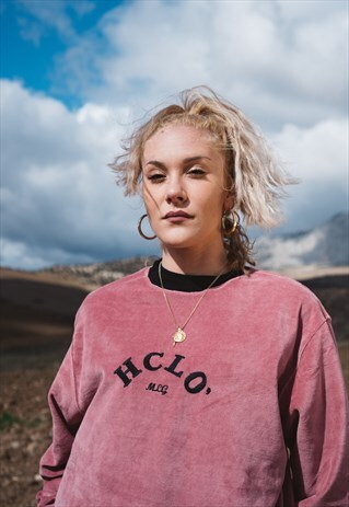 VELVET SWEATSHIRT IN PINK WITH EMBROIDERED LETTERS