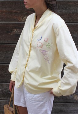 Reworked Vintage Hand Embroidered lemon yellow shirt