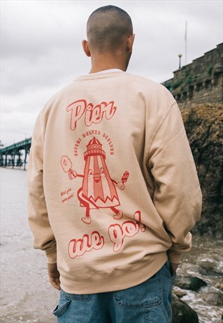 PIER WE GO MEN'S SLOGAN SWEATSHIRT WITH FUNFAIR GRAPHIC