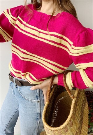 VINTAGE 60S CHUNKY MILKMAID CHRISTMAS HANDKNITTED JUMPER