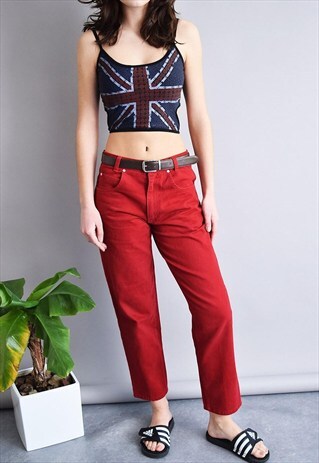 90'S RETRO HIGH WAIST RED DENIM CLASSY MOM'S JEANS
